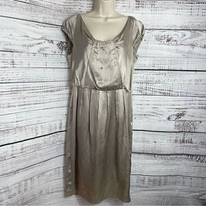 L.K. Bennett London Dress womens Sz 10 Silk satin sheath pleated champagne Gold‎